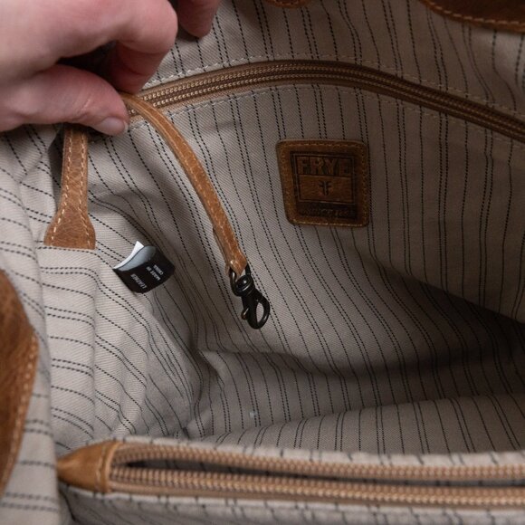 FRYE Leather Tote Handbag Melissa Light Brown Beige - Picture 8 of 14